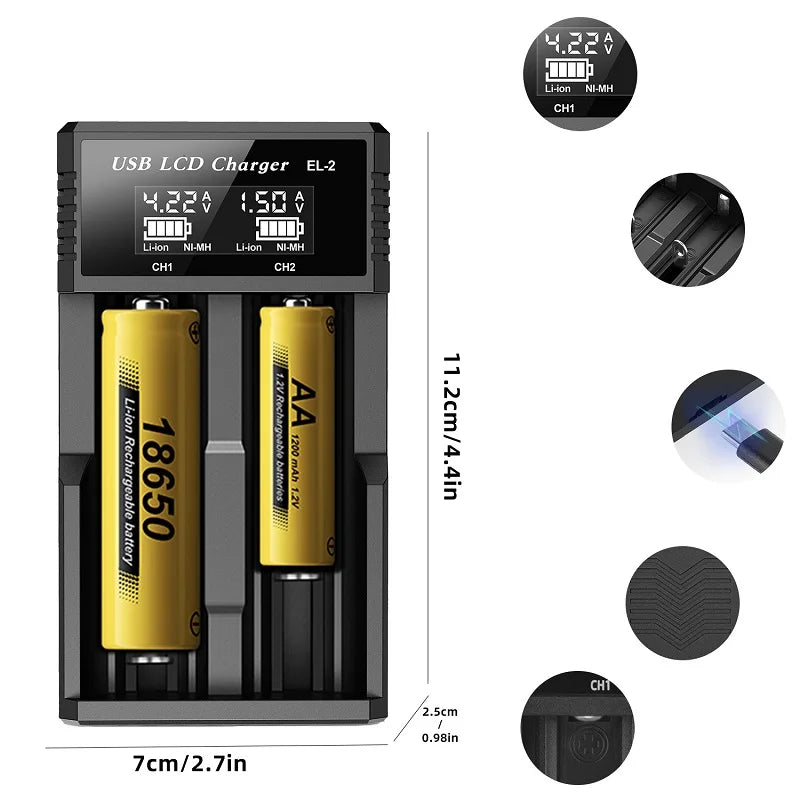 USB 18650 Dual Slot Smart Battery Charger