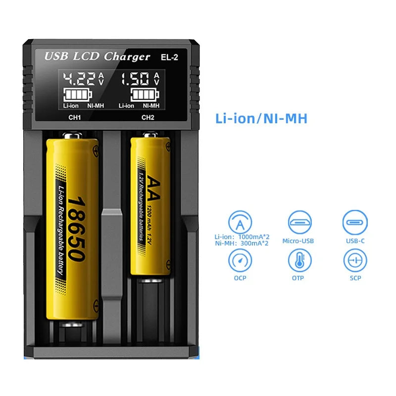 USB 18650 Dual Slot Smart Battery Charger